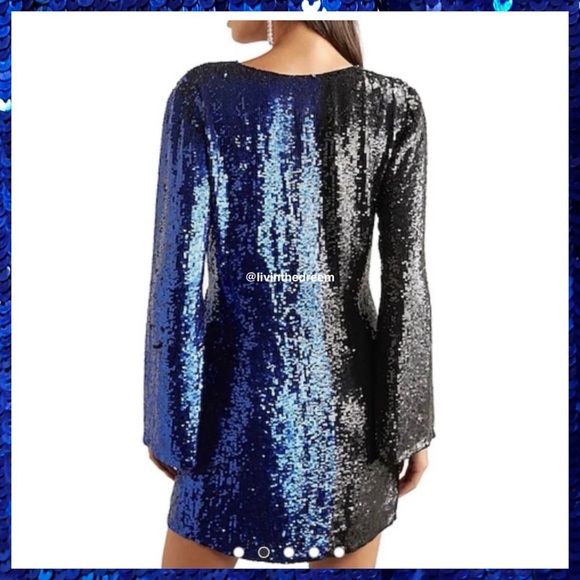 NWT Retrofete Christine Sequin Wrap Dress Blue and Black SZ LARGE $690 - Picture 3 of 16